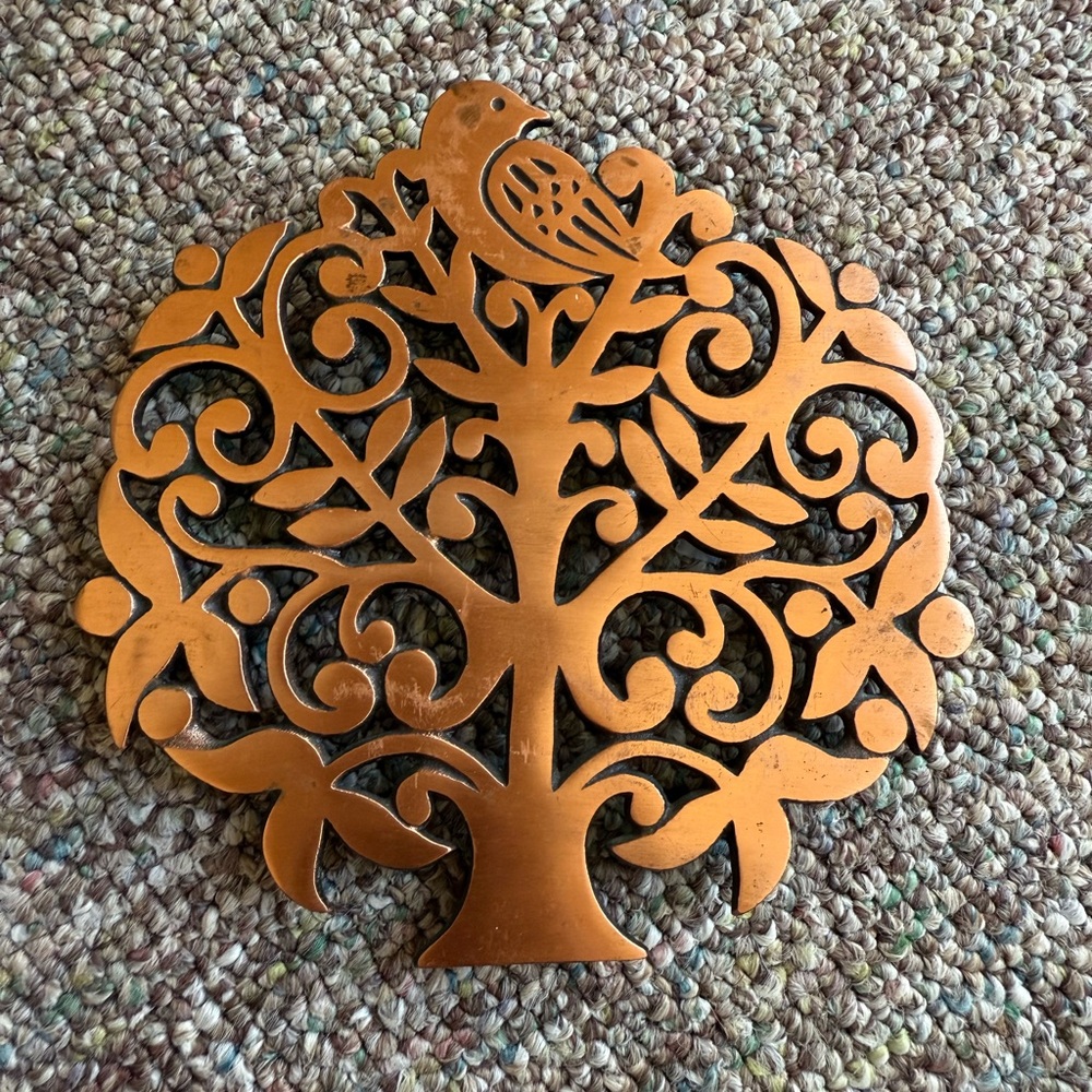 Avon Tree & Bird Metal Trivet - Copper Tone